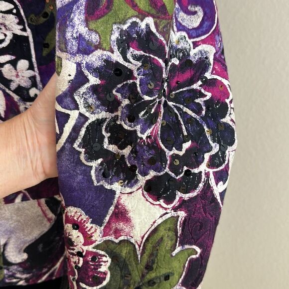 Chico's Jacket Size 0 Size 4 Purple Paisley Floral Sequin Embellished - Picture 9 of 16